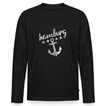 Hamburg anchor - Men's Premium Organic Long Sleeve Shirt - black - Front - Nico (187cm)