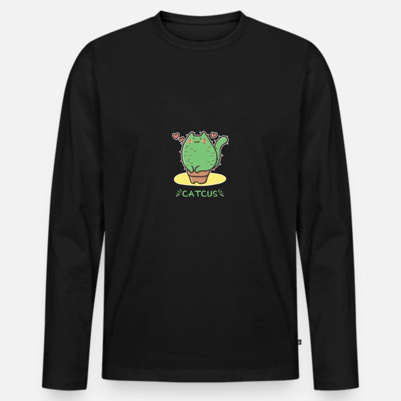 Kaktus Katze - Männer Premium Bio Langarmshirt - Schwarz