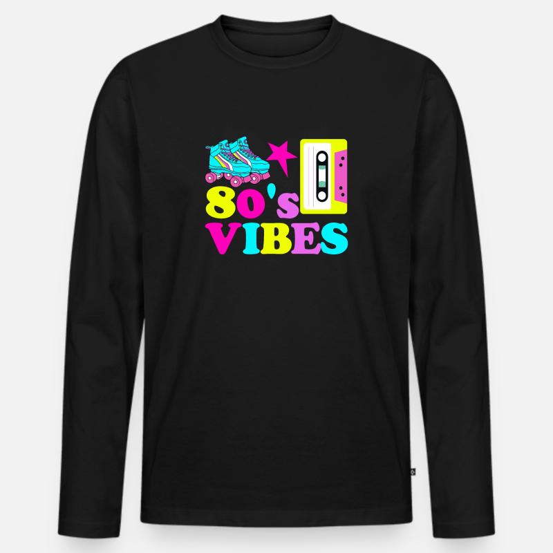 80's Vibes - Männer Premium Bio Langarmshirt - Schwarz