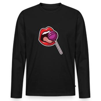 Sexy Lips Lollipop Lolli - Männer Premium Bio Langarmshirt - Schwarz - Vorne - Nico (187cm)