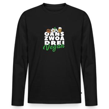 Oans Zwoa Drei Vegan weiß - Männer Premium Bio Langarmshirt - Schwarz - Vorne - Nico (187cm)