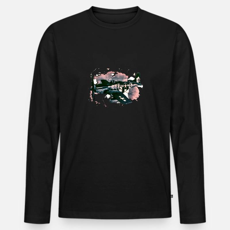 Kampfflugzeug - Männer Premium Bio Langarmshirt - Schwarz