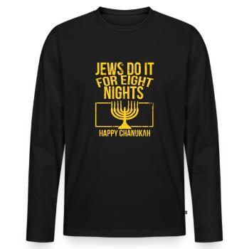 Jews Eight Nights Chanukah Menorah Festive Gift - Men's Premium Organic Long Sleeve Shirt - black - Front - Nico (187cm)