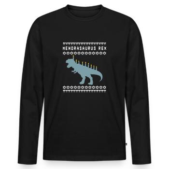 Menora T-Rex Juif dinosaure Dino cadeau - T-shirt manches longues Premium bio Homme - noir - Devant - Nico (187cm)