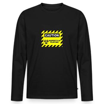 Caution Hardstyle Playing - Männer Premium Bio Langarmshirt - Schwarz - Vorne - Nico (187cm)