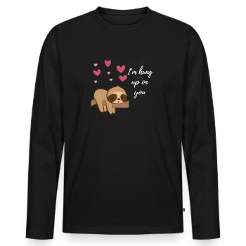 Sloth sloths - hearts - valentines day - branch - Men's Premium Organic Long Sleeve Shirt - black - Front - Nico (187cm)