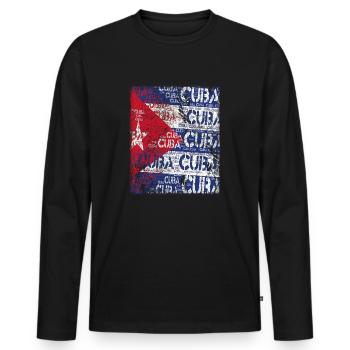 Cuba Flag distressed T-Shirt - Männer Premium Bio Langarmshirt - Schwarz - Vorne - Nico (187cm)