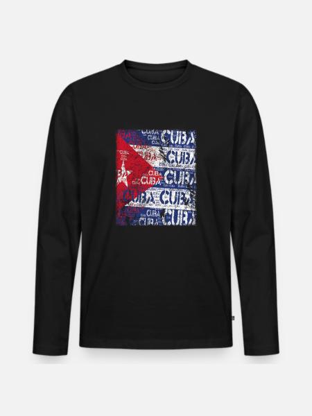 Cuba Flag distressed T-Shirt - Männer Premium Bio Langarmshirt - Schwarz