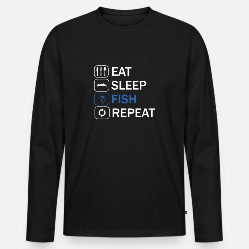 Eat sleep fish repeat - Männer Premium Bio Langarmshirt - Schwarz