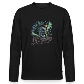 Rockabilly T-Shirt Skull Guitar - gift for - Men's Premium Organic Long Sleeve Shirt - black - Front - Nico (187cm)