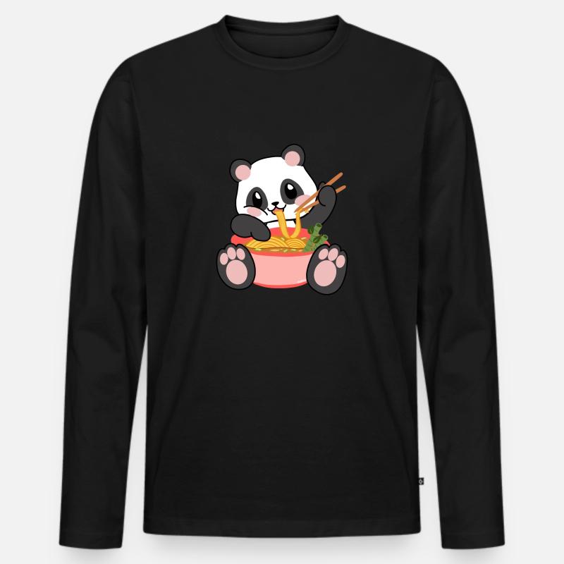 Nudel Suppe Panda isst Ramen - Männer Premium Bio Langarmshirt - Schwarz