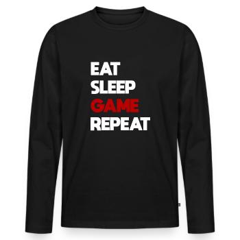 Manger dormir répéter jeu - T-shirt manches longues Premium bio Homme - noir - Devant - Nico (187cm)