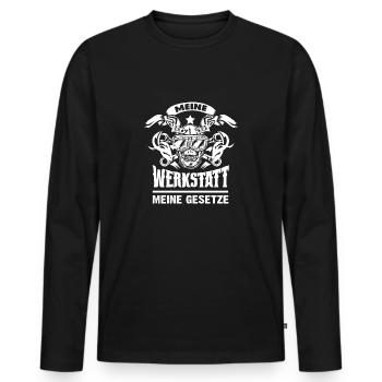 Meine Werkstatt Meine Gesetze KFZ-Mechaniker Auto - Männer Premium Bio Langarmshirt - Schwarz - Vorne - Nico (187cm)
