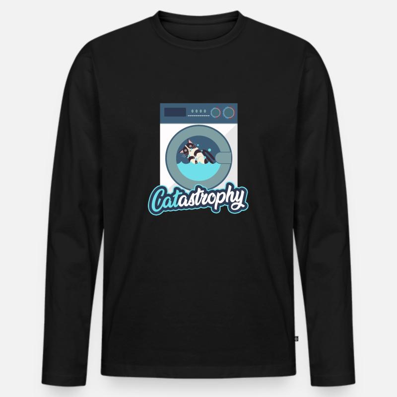 Katze in der Waschmaschine - Männer Premium Bio Langarmshirt - Schwarz