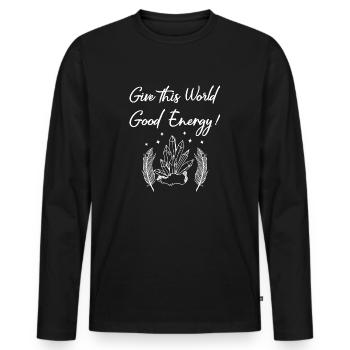 Give This World Good Energy Crystal Spirituality - Men's Premium Organic Long Sleeve Shirt - black - Front - Nico (187cm)