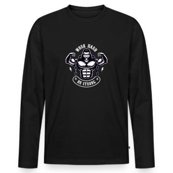 Work Hard be Strong Gorille Argent Cadeau - T-shirt manches longues Premium bio Homme - noir - Devant - Nico (187cm)