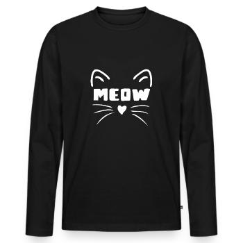 Cat - Cat Face Meow - T-shirt manches longues Premium bio Homme - noir - Devant - Nico (187cm)