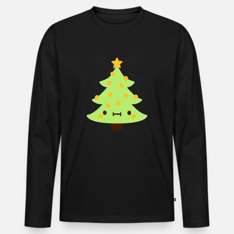 Weihnachtsbaum mit Gesicht - Männer Premium Bio Langarmshirt - Schwarz