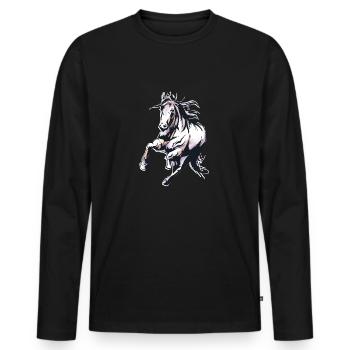 Grand cheval monte un cheval sauvage dans un style aquarelle - T-shirt manches longues Premium bio Homme - noir - Devant - Nico (187cm)