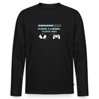 Player 3 Loading Funny Gaming Pregnancy Announceme - Men's Premium Organic Long Sleeve Shirt - black - Front - Nico (187cm)