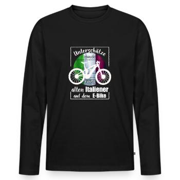 Italiener auf dem E Bike - Italien - Männer Premium Bio Langarmshirt - Schwarz - Vorne - Nico (187cm)