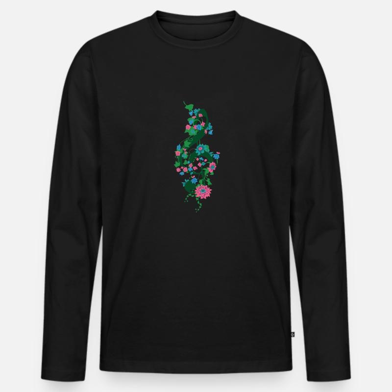 Notenschlüssel mit Blüten - Männer Premium Bio Langarmshirt - Schwarz