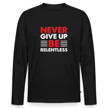 NEVER GIVE UP - Männer Premium Bio Langarmshirt - Schwarz - Vorne - Nico (187cm)