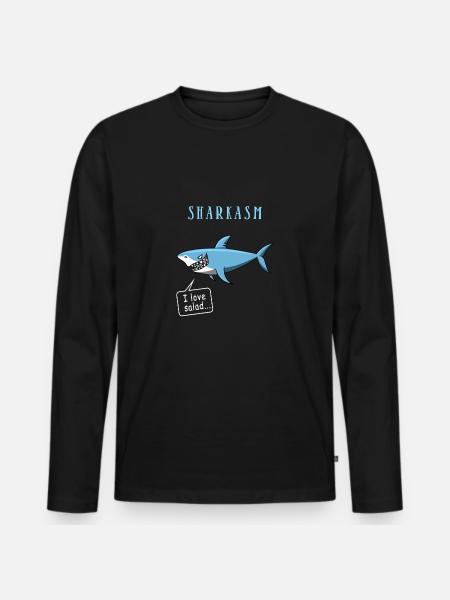 sharkasm, Hai, Vegan, Haifisch-T-Shirt - Männer Premium Bio Langarmshirt - Schwarz