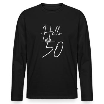 Hello 50. 50 years birthday gift - Men's Premium Organic Long Sleeve Shirt - black - Front - Nico (187cm)