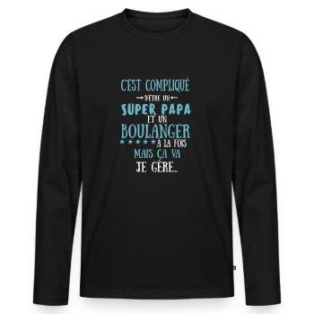 Super papa boulanger - T-shirt manches longues Premium bio Homme - noir - Devant - Nico (187cm)