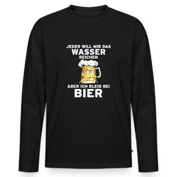 Wasser reichen - ich bleib bei Bier Trinkspruch - Männer Premium Bio Langarmshirt - Schwarz - Vorne - Nico (187cm)