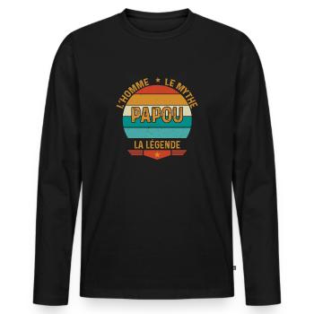 Papou L'homme Le Mythe La Légende Cadeau Pour papy - T-shirt manches longues Premium bio Homme - noir - Devant - Nico (187cm)