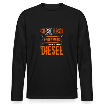 Stolzer Dieselfahrer und Fleischesser Spruch - Männer Premium Bio Langarmshirt - Schwarz - Vorne - Nico (187cm)