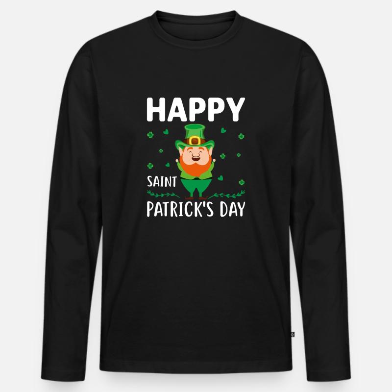 Happy Saint Patrick´s Day - Männer Premium Bio Langarmshirt - Schwarz