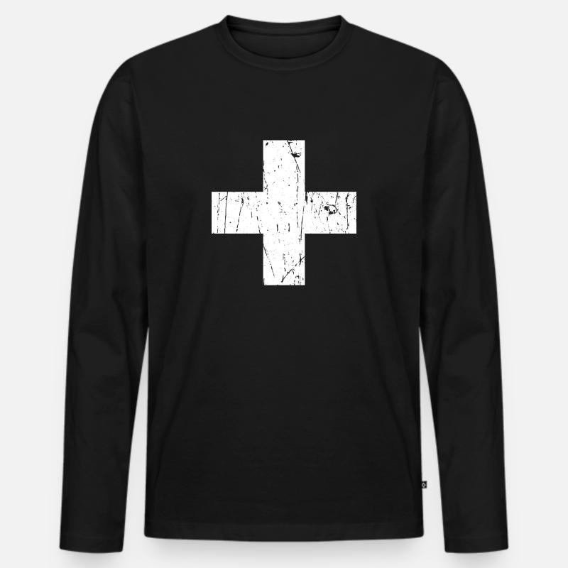 Schweiz Flagge - Männer Premium Bio Langarmshirt - Schwarz