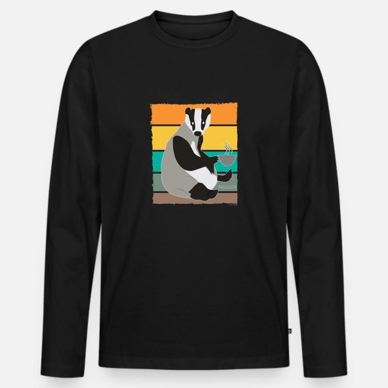Dachs mit Heißgetränk - Männer Premium Bio Langarmshirt - Schwarz