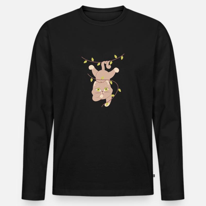 hanging cat - Männer Premium Bio Langarmshirt - Schwarz