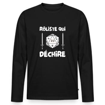 rôliste qui déchire - dé de 20 et épée - T-shirt manches longues Premium bio Homme - noir - Devant - Nico (187cm)