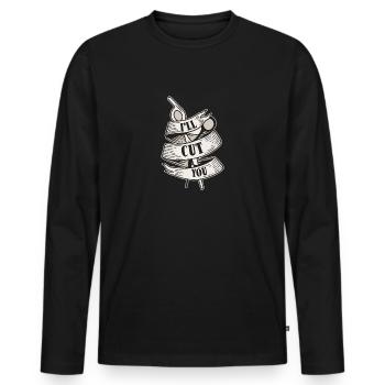 Coiffeur Coiffeur Coiffeur Profession Professionnelle - T-shirt manches longues Premium bio Homme - noir - Devant - Nico (187cm)