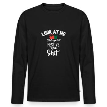 Look at me - Männer Premium Bio Langarmshirt - Schwarz - Vorne - Nico (187cm)