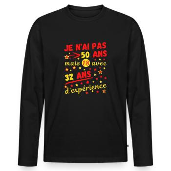 je n'ai pas 50 ans mais 18 avec 32 ans.. - T-shirt manches longues Premium bio Homme - noir - Devant - Nico (187cm)