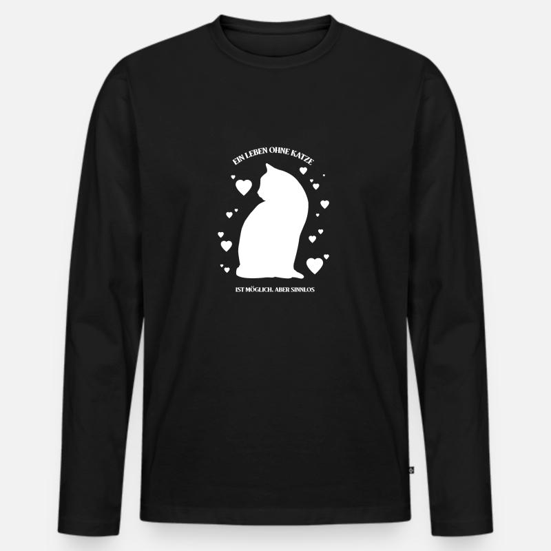 Katzen-Leben - Männer Premium Bio Langarmshirt - Schwarz