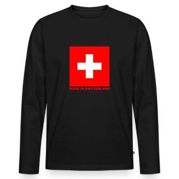 Made in Switzerland - T-shirt manches longues Premium bio Homme - noir - Devant - Nico (187cm)
