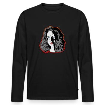 Eine Frau wie aus einem noir Film orange - Männer Premium Bio Langarmshirt - Schwarz - Vorne - Nico (187cm)