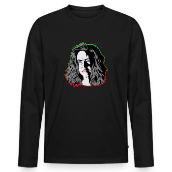 Eine Frau wie aus einem noir Film grün/orange - Männer Premium Bio Langarmshirt - Schwarz - Vorne - Nico (187cm)