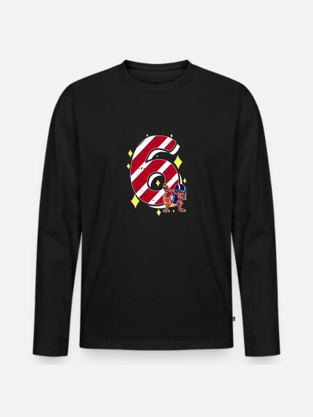 6 Jaar Oude Dinosaur American Football 6e B-dag - Mannen Premium Bio shirt met lange mouwen - zwart