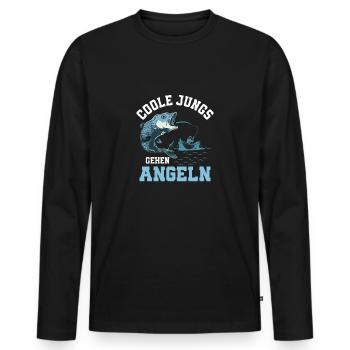 Coole Jungs gehen angeln Fischer Angler - Männer Premium Bio Langarmshirt - Schwarz - Vorne - Nico (187cm)