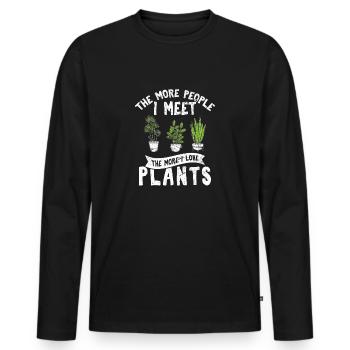 Plus je rencontre de gens, plus j’aime les plantes mignonnes - T-shirt manches longues Premium bio Homme - noir - Devant - Nico (187cm)