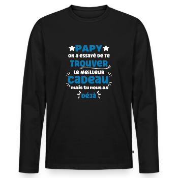 Meilleur cadeau pour Papy - Fête des grands-pères - T-shirt manches longues Premium bio Homme - noir - Devant - Nico (187cm)
