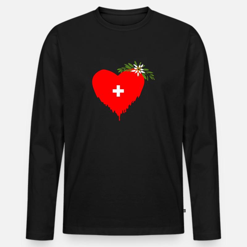 Schweizer Herz - Männer Premium Bio Langarmshirt - Schwarz